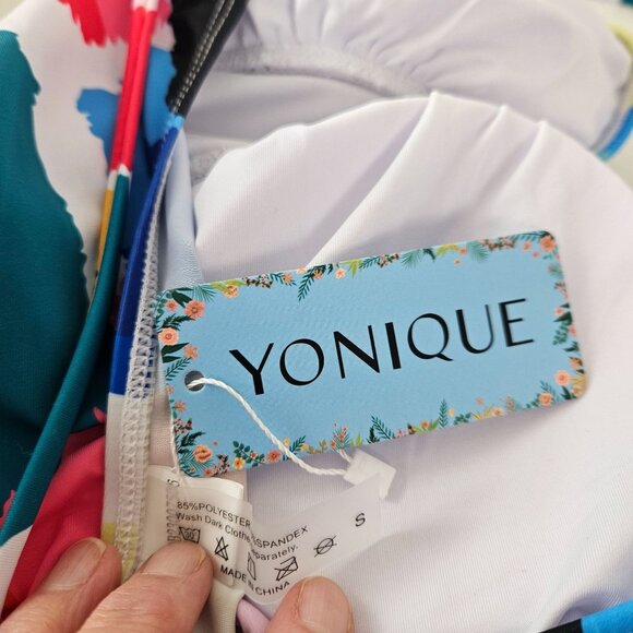 Yonique Womens Tummy Control V-Neck Halter Top Tankini Swimsuit Set Size Small - Picture 9 of 9